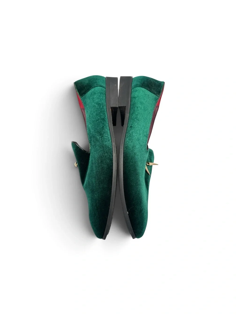 CMM Mens Emerald Green Velvet Loafers Gold Fang Slip On Shoes 11” Insole 10.5 11